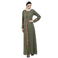 Elegant front open abaya with embroidery work- Jade Green